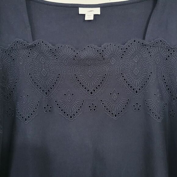 J. Jill Navy Blue Eyelet Bell Sleeve Top Size LP - Picture 2 of 6